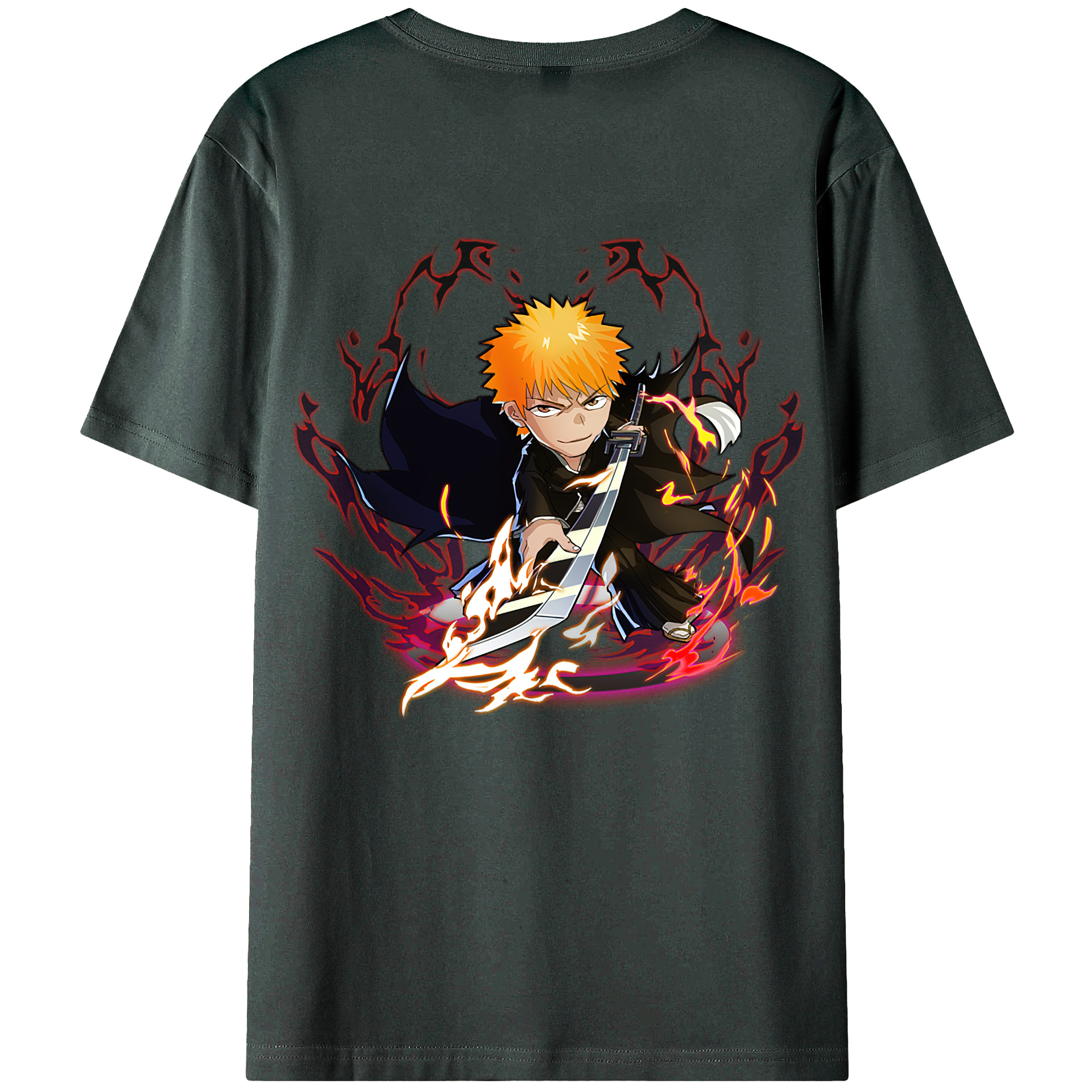 （画像用） ブリーチ 黒崎一護（くろさき いちご）BLEACH Kurosaki Ichigo 綿100％ メンズ半袖Tシャツ（バックプリント） 通気性